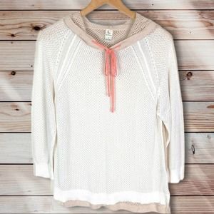 a. moon Beige Two Tone Mesh Hoodie Small